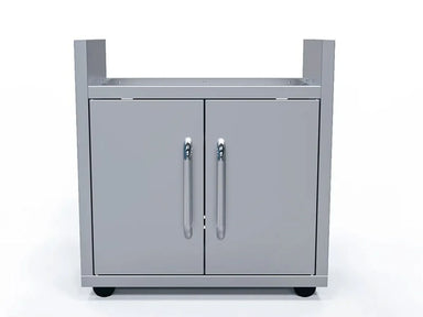 Le Griddle Ranch Hand 30-inch Griddle Cart, front view with stainless steel double doors and shelves folded for storage.