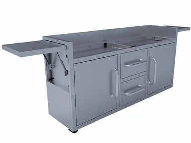 Le Griddle GFCART160 Extra-Wide 41-inch Big Texan Griddle Cart, front view with 304 stainless steel folding side shelves extended.