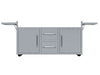 Angle view of Le Griddle 41" Big Texan mobile griddle cart with folding shelves collapsed for space-saving storage.
