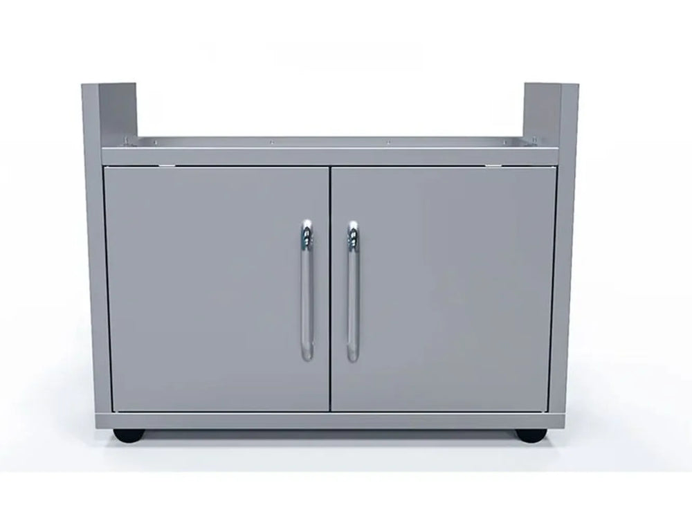 Le Griddle GFCART105 40-inch Maxi Cart, angle view showing extended folding side shelves and stainless steel cabinet doors.