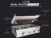Le Griddle Dual Plate System diagram showing cast iron heater and stainless steel cooking surface for even heat distribution.