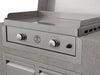 Le Griddle Trim Kit installed in outdoor kitchen counter, showcasing the professional, flush finish of the stainless steel frame.