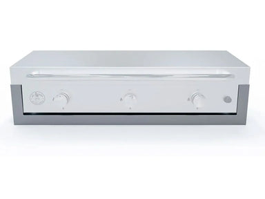 Front view of Le Griddle 41" griddle fully inserted into the insulated built-in safety liner.