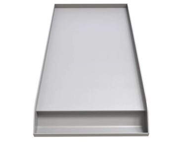 Top view of Sunstone 10" stainless steel griddle insert with flat cooking surface and front grease trough.