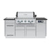 Broil King Imperial QS 590i Smart Grill Island with closed dual stainless steel hoods and cabinet doors, front view.