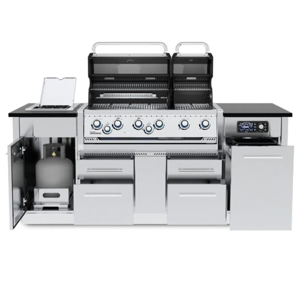 Broil King Imperial QS 690i dual-oven grill center, open storage view
