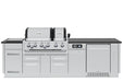 Front-facing view of the assembled Broil King Imperial QS 690iF Smart Grill Island featuring a dual-hood gas grill, digital control panel, and built-in outdoor refrigerator.