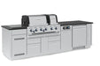 Three-quarter left angle of the Broil King Imperial QS 690iF Smart Grill Island highlighting the side burner station and professional-grade stainless steel storage drawers.