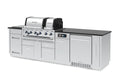 Right-side perspective of the Broil King Imperial QS 690iF Smart Grill Island showcasing the large black prep countertop and integrated smart grilling technology controls.