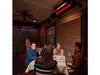 Modern outdoor kitchen featuring a remote-controlled SunStar SGL0 heater for instant, switch-free warmth.