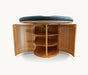BBO Miya poker table open storage base with built-in shelving and curved wood cabinet design