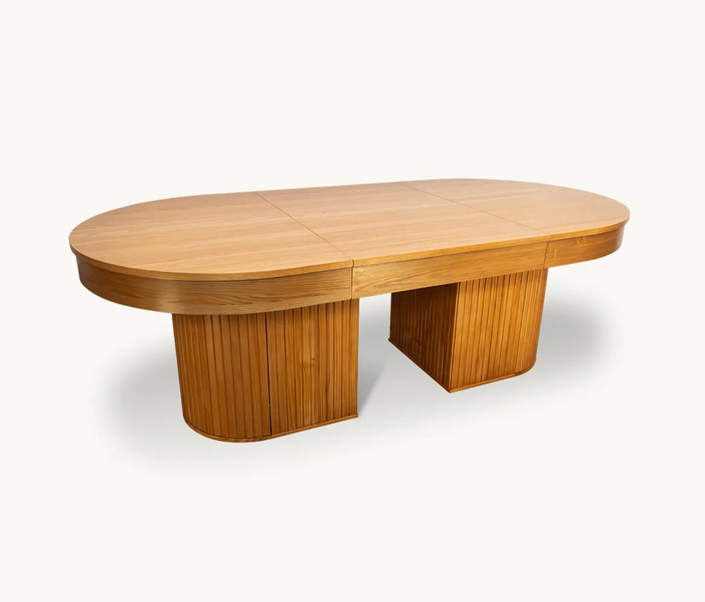 BBO Halo Miya convertible poker dining table with oval wood top and dual pedestal base