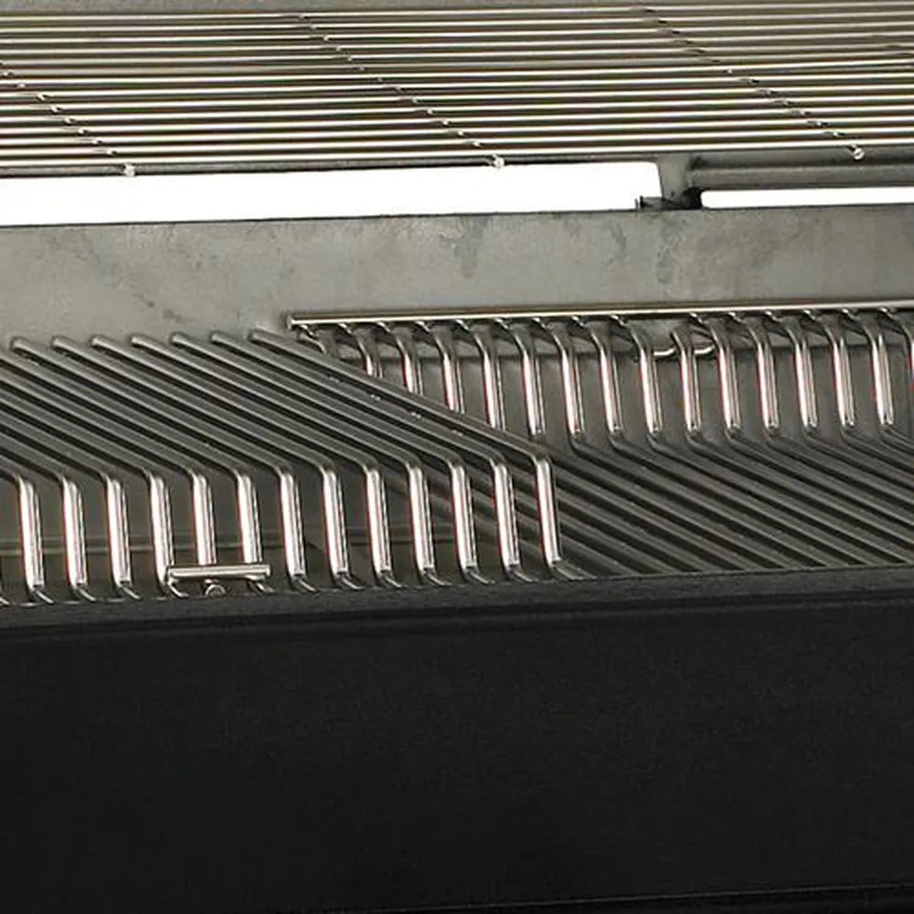 Heavy-duty stainless steel cooking grids featuring a multilevel surface for versatile temperature control on the Broilmaster grill