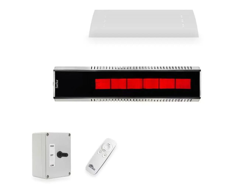 SunStar MGL0 48-inch marine grade 316 stainless steel gas patio heater with 35,000 BTU and wireless remote control.