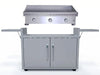 Le Griddle OML105C3 3-burner gas griddle on stainless cart with side shelves