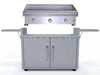 Le Griddle OML105C6 3-burner gas griddle on stainless cart with side shelves