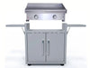 Le Griddle OML75C3 gas griddle on stainless cart with side shelves