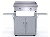 Le Griddle OML75C6 gas griddle on stainless cart with side shelves