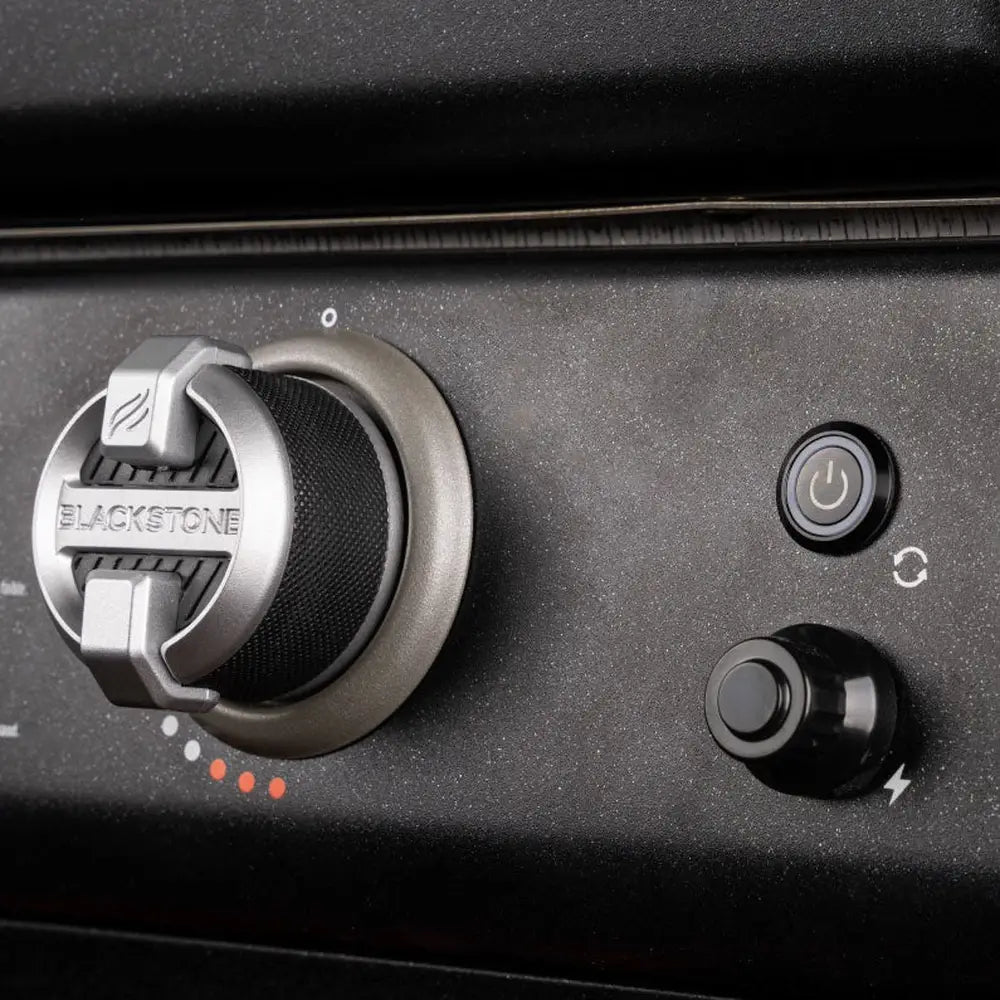 Close up Blackstone Product Pizza oven with cart temperature controls