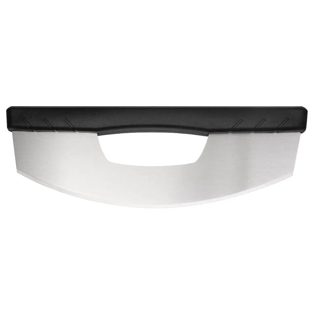 Blackstone stainless steel rocking pizza cutter with ergonomic black grip for easy slicing