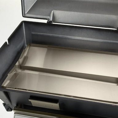 Stainless steel internal grease management system and drain channel for easy cleaning inside the Broilmaster grill head