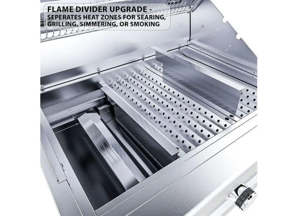 Sunstone RUBY3B flame divider upgrade separating heat zones for searing and smoking