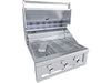 Sunstone RUBY3B 30-inch built-in gas grill open lid showing stainless steel cooking grates and smoker box