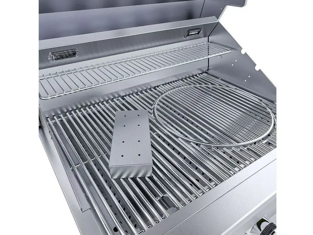 Sunstone RUBY3B stainless steel grill interior with circular wok insert and heavy-duty cooking grates