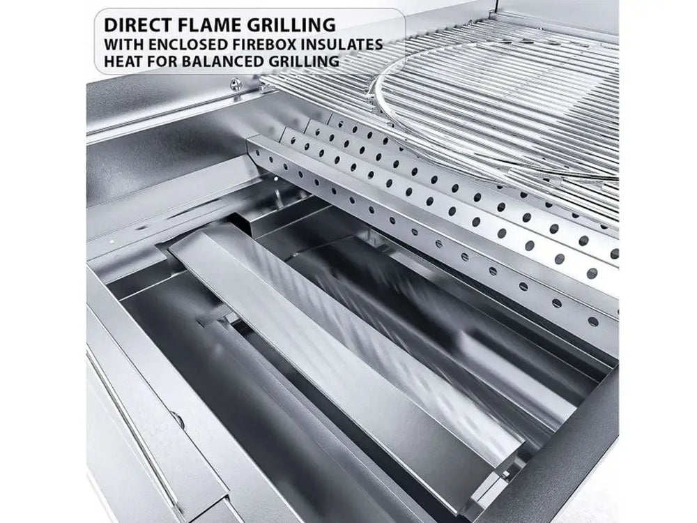 Sunstone RUBY3B direct flame grilling system with enclosed firebox for balanced heat distribution