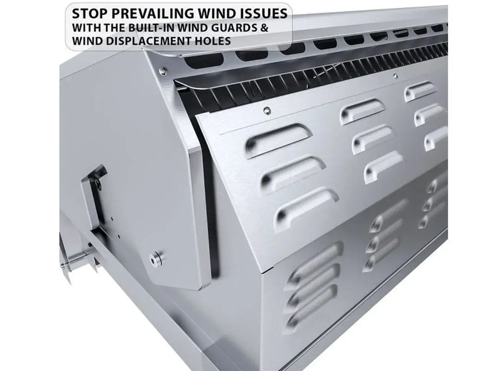 Sunstone RUBY3B built-in grill with wind guards and wind displacement holes for steady flames