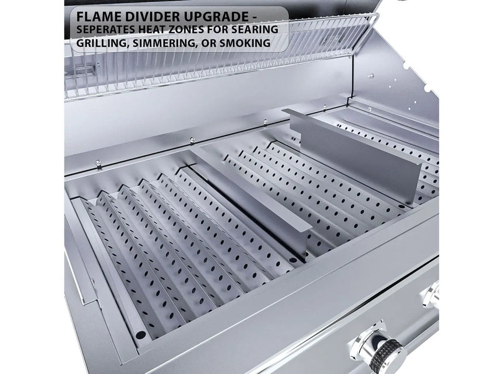 Sunstone RUBY4B flame divider upgrade separating heat zones for searing, grilling, and smoking