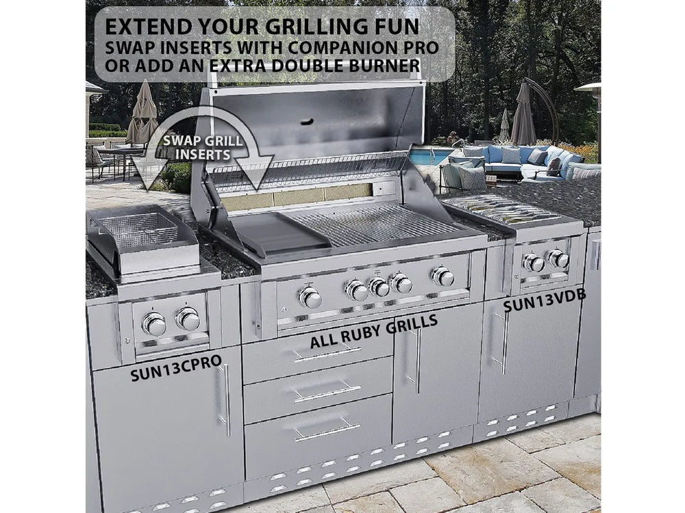 Sunstone RUBY4B 36-inch built-in gas grill with companion pro and double burner modules