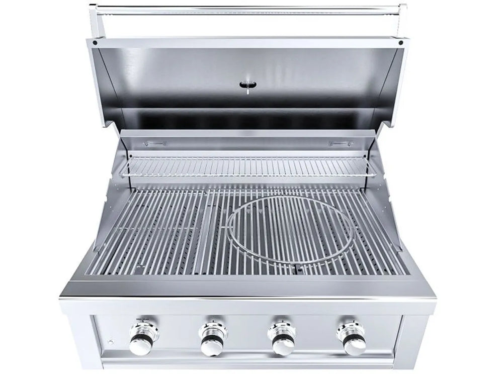 Sunstone RUBY4B 36-inch stainless steel built-in gas grill open lid with removable round grate