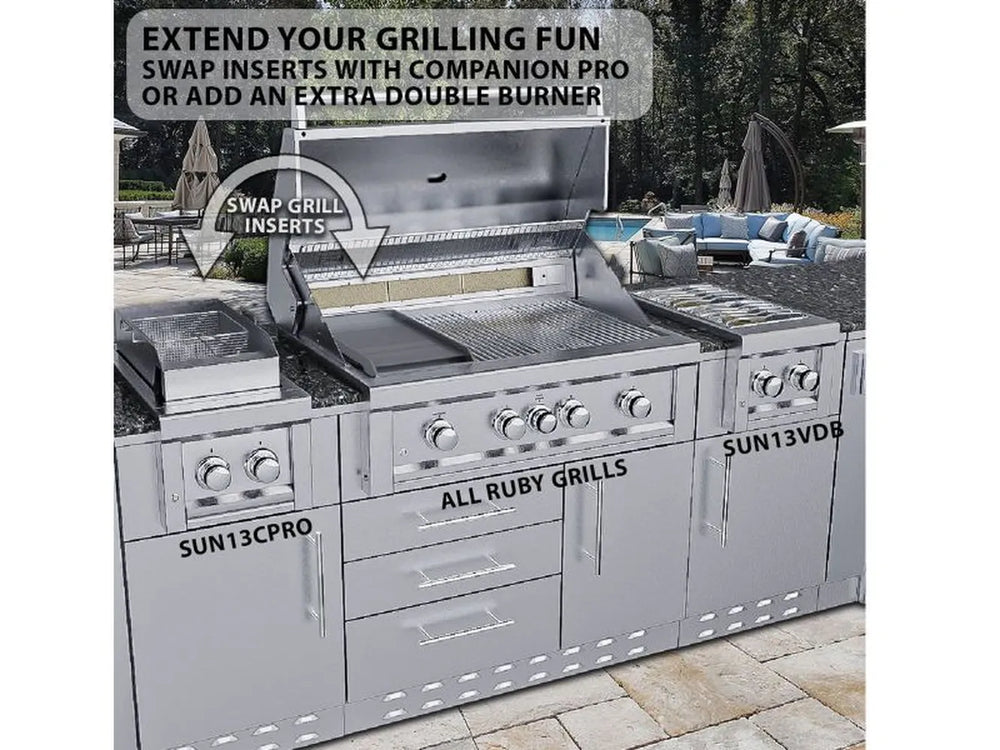 Sunstone RUBY4BIR 36-inch outdoor kitchen grill island with companion pro and double burner modules