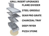 Sunstone RUBY5BIR grill insert upgrades including flame divider, steel griddle, sear pro grate, charcoal tray, deep fryer, pizza stone