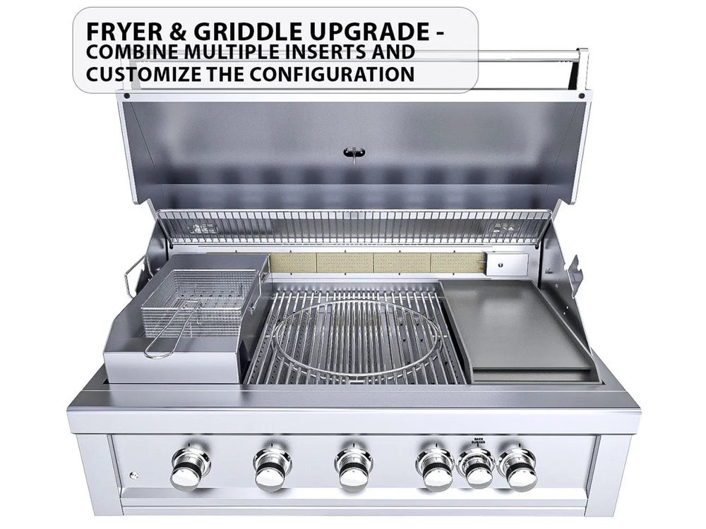Sunstone RUBY5BIR fryer and steel griddle upgrade with customizable grill insert configuration