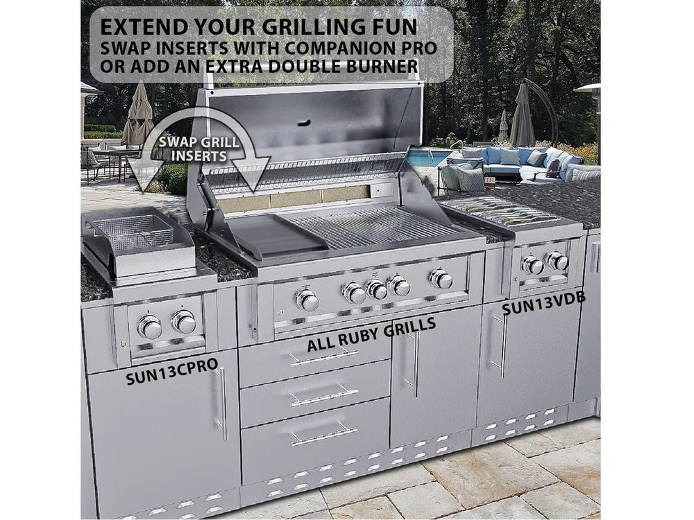 Sunstone RUBY5BIR 42-inch built-in gas grill with companion pro side burner and double burner insert