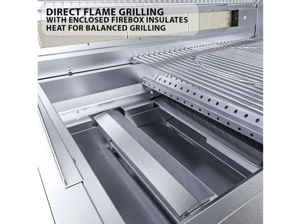 Sunstone RUBY5BIR direct flame grilling system with enclosed firebox for balanced heat distribution