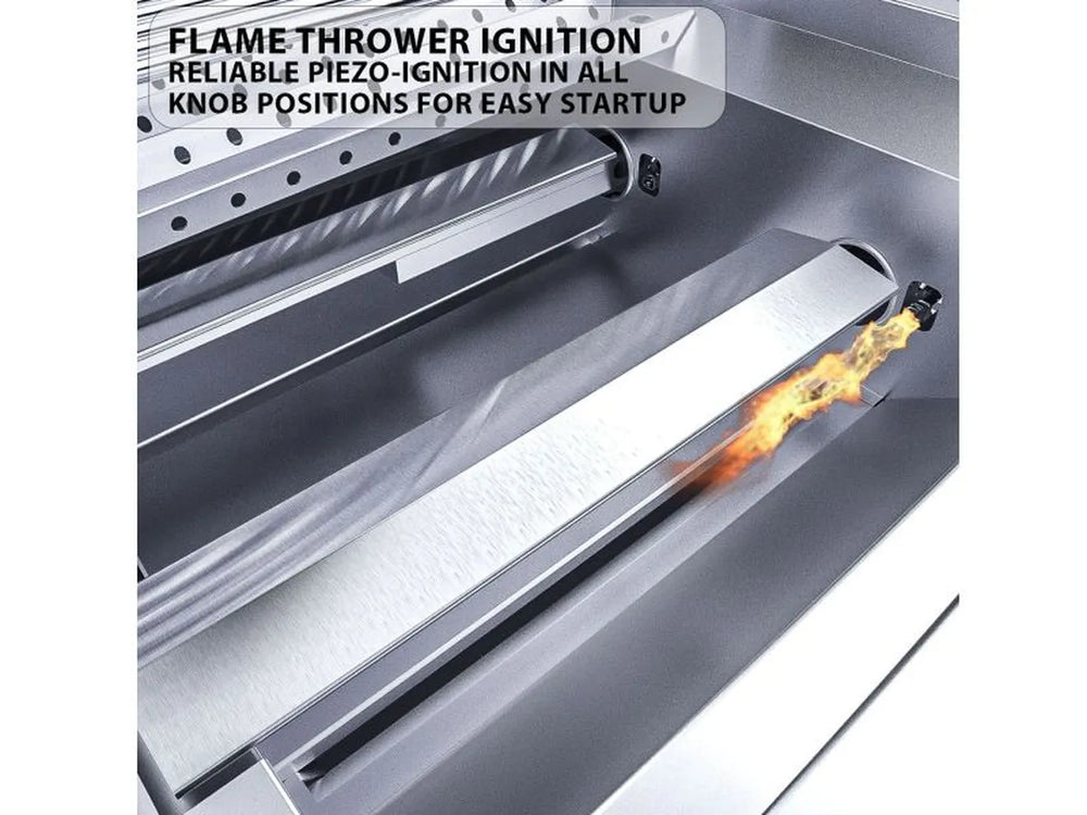 Sunstone RUBY5BIR 42-inch grill flamethrower ignition with reliable piezo startup in all knob positions