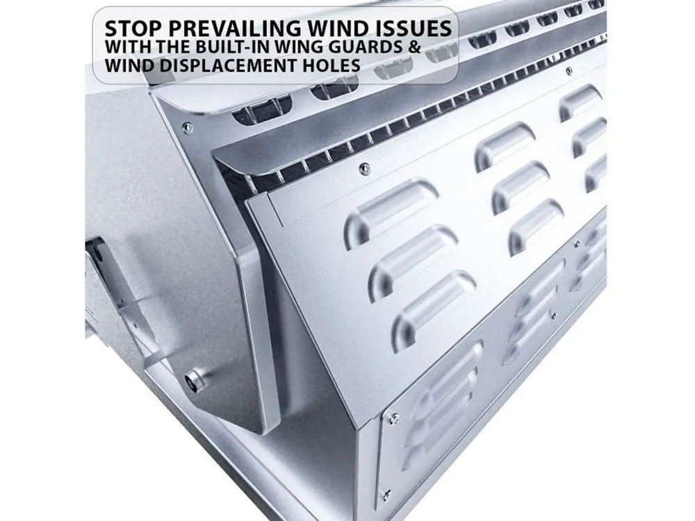 Sunstone RUBY5BIR built-in wind guards and wind displacement holes for steady outdoor grilling