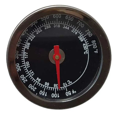 Sunstone Ruby R-Tmeter grill hood temperature gauge (800°F), round black dial thermometer with red needle, replacement BBQ grill temp gauge.
