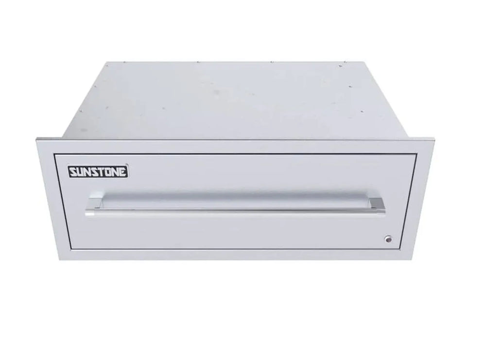 Sunstone SAP30WDPRO 30-inch electric warming drawer, 110V stainless steel outdoor kitchen food warmer drawer with handle and lock.