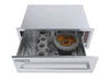 Sunstone SAP30WDPRO warming drawer open with plates, cups and pastries, 30-inch 110V stainless food warming drawer.