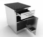 Sunstone SBC18CSDR 18-inch cabinet shown with an open top drawer on full-extension glides and an open right-swing door revealing the interior storage space and stone countertop.