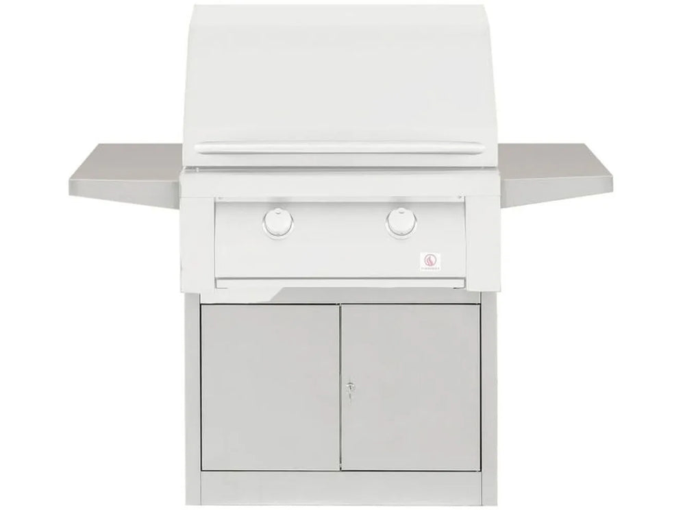 Summerset Resort 30-inch Grill Pedestal (SBG30-PED), front view of the 304 stainless steel base with side shelves.