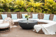 Circular stainless steel lid accessory covering the burner of an Elementi fire pit bowl.