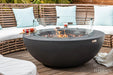Clear tempered glass circular wind guard installed on an Elementi Lunar Bowl fire pit.