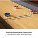 Close-up of the 2-inch solid hardwood butcher block playing surface of the Freetime Fun Shuffleboard, showing a seamless connection for a smooth puck glide.