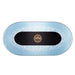 Light blue Triton poker table felt mat with decorative pattern and black center betting area for casino style poker games.