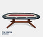 BBO Halo Series Stratton oval poker table for 10 players with padded armrest, patterned felt and cup holders, American Walnut Color